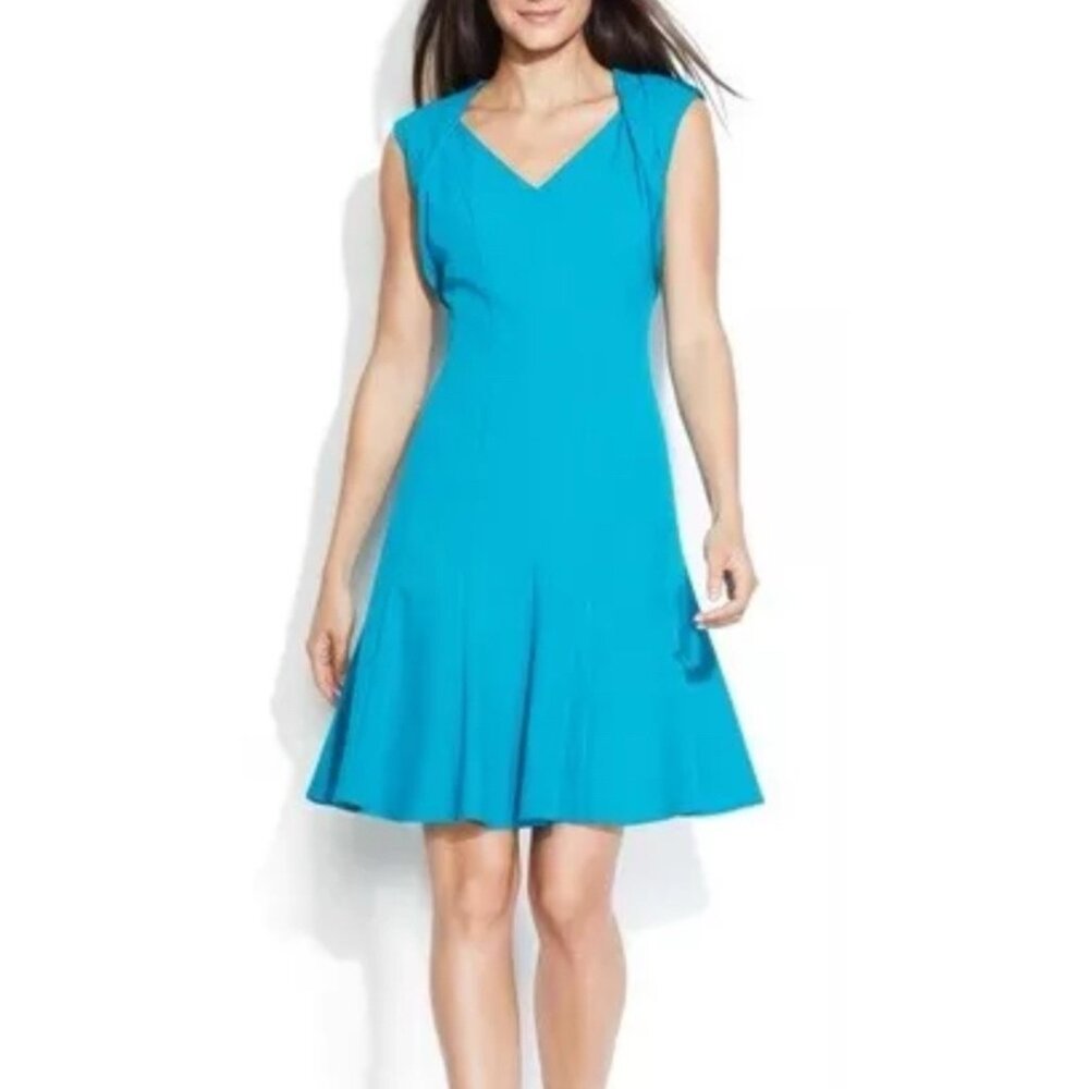 Calvin Klein Dress 10 Jade Green Cap Sleeve Stretch Sheath Career
